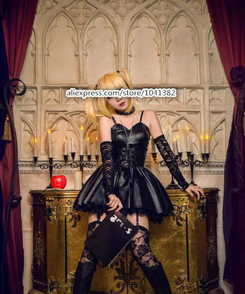 Черное платье с перчатками и чулками Death Note Misa Amane костюм для косплея|costume red dress|dress