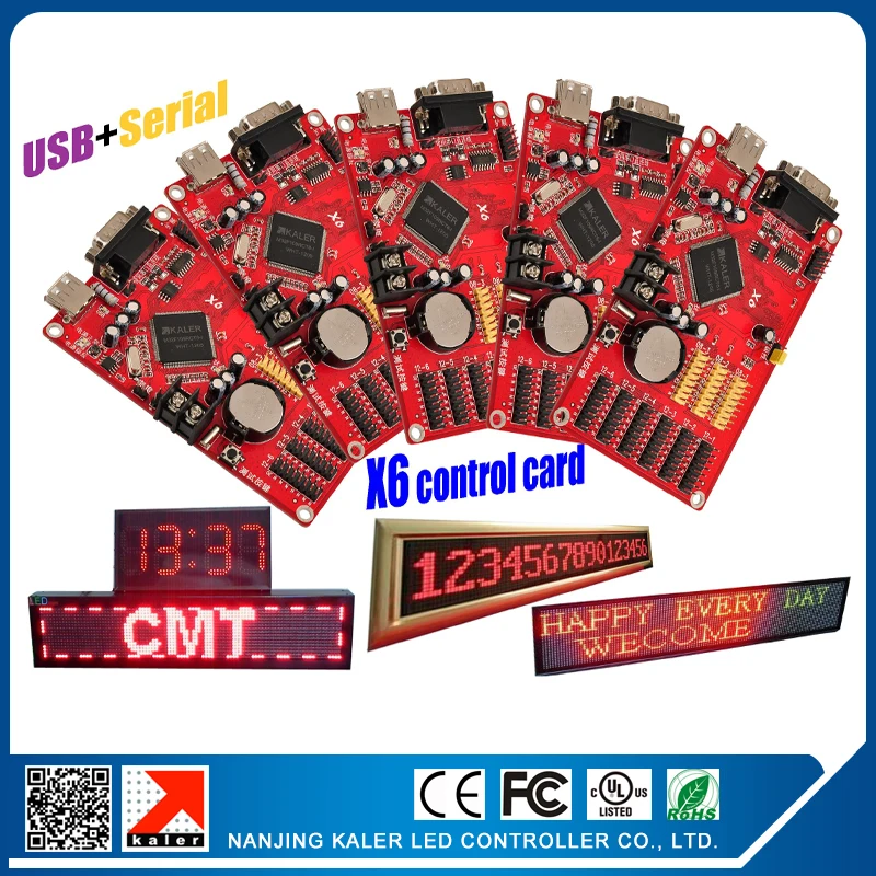 

kaler LED sign control card moving text USB & Serial port LED display controller KALER X6 support 96*9999pixel