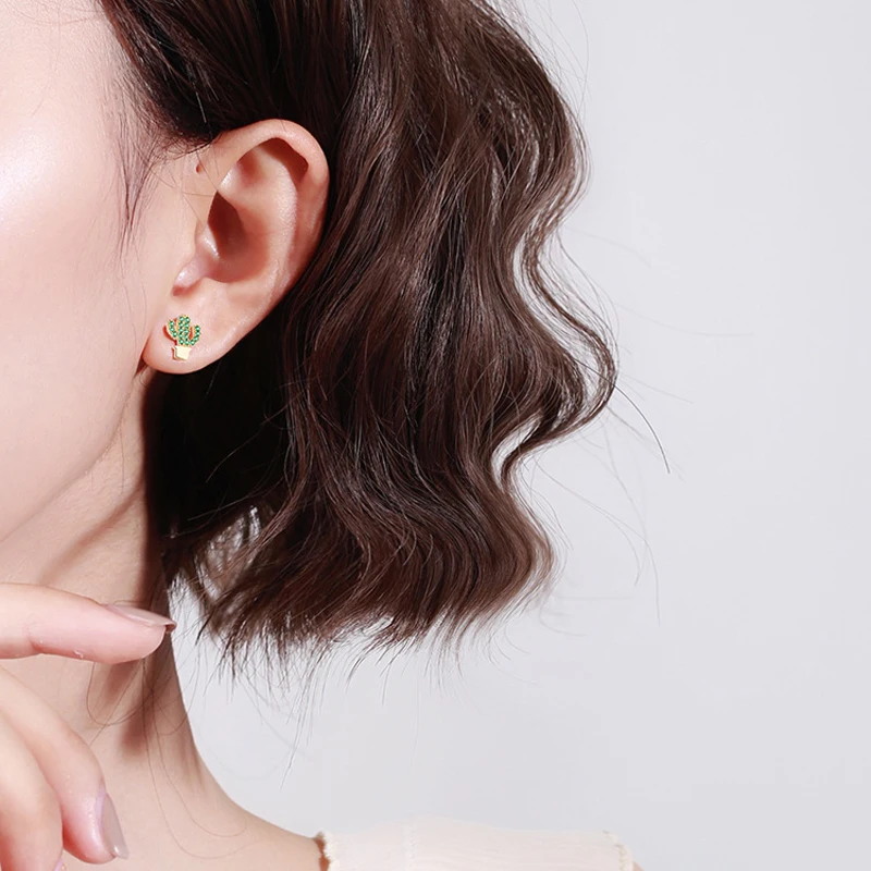 Серьги гвоздики в виде кактуса с иголкой из стерлингового серебра 925 пробы или