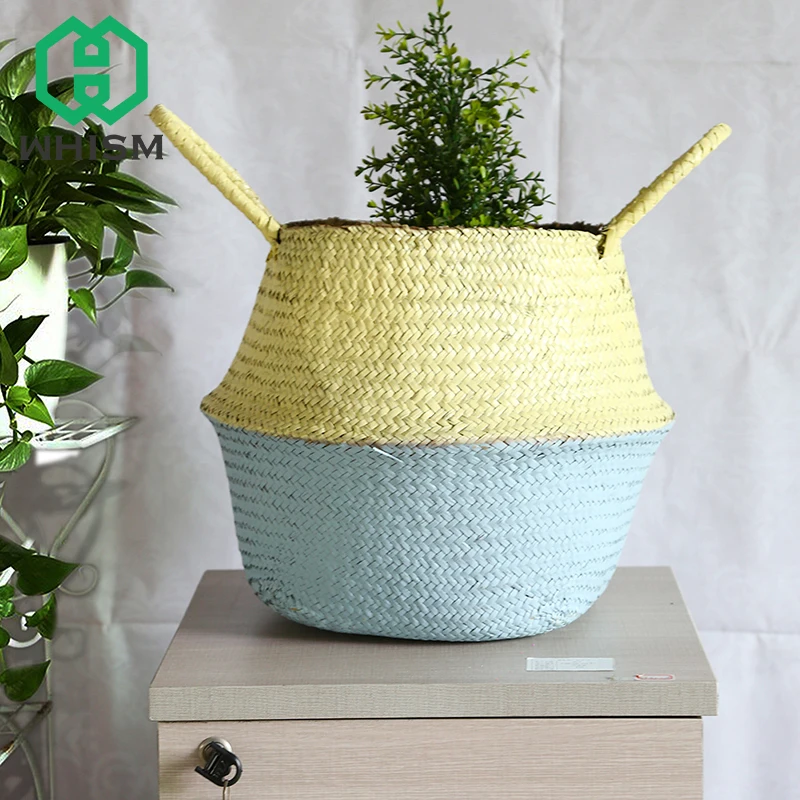WHISM, складной цветочный горшок, морской горшок из ротанга, цветочный горшок, декоративный красочный горшок для растений, корзина для хранения для дома, балкона, садового декора