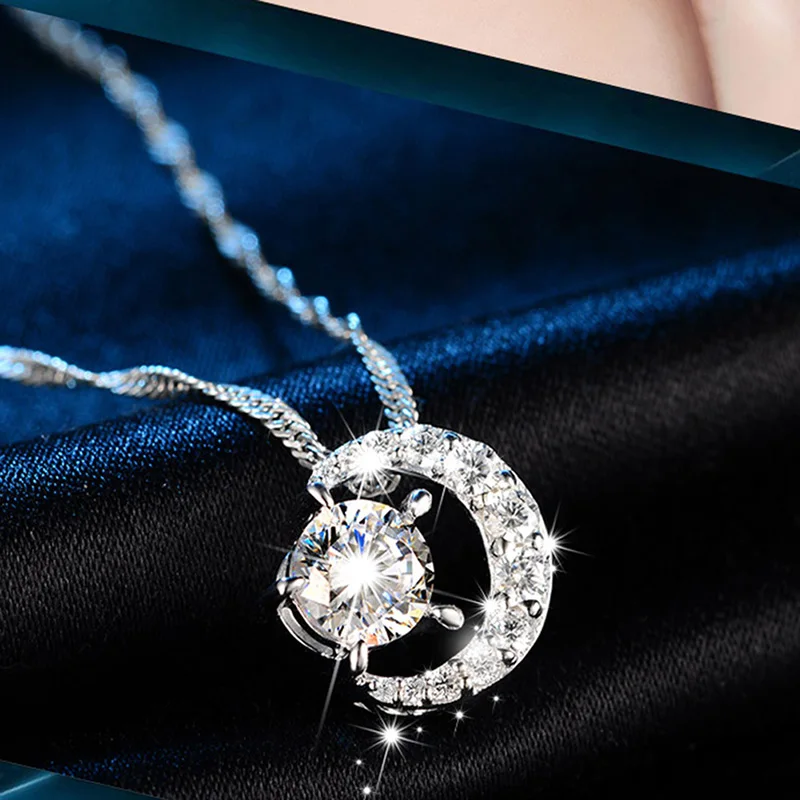 Fashion Simple Cresent Star &amp Moon Necklace Rhinestone Shiny Crystal Half Pendant For Women CZ Choker Jewelry | Украшения и