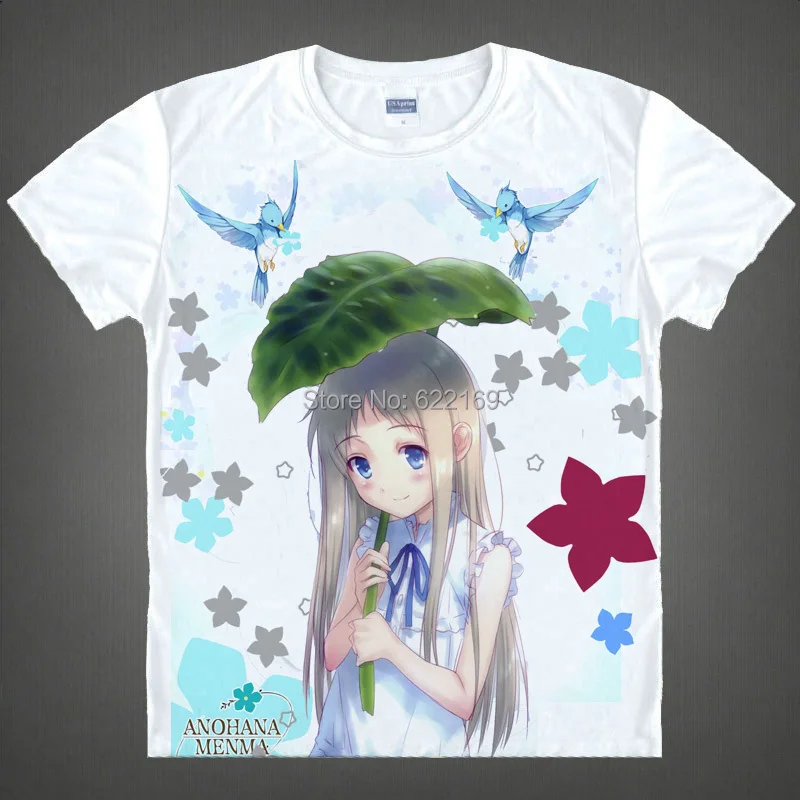 Японская аниме футболка Anohana: The Flower We Seen тот день Meiko Menma Honma хлопковая рубашка