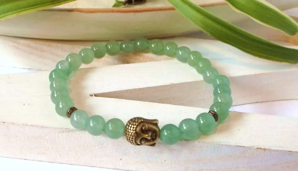 Зеленый авантюрин натуральный камень браслет Йога медитация Будда процветание