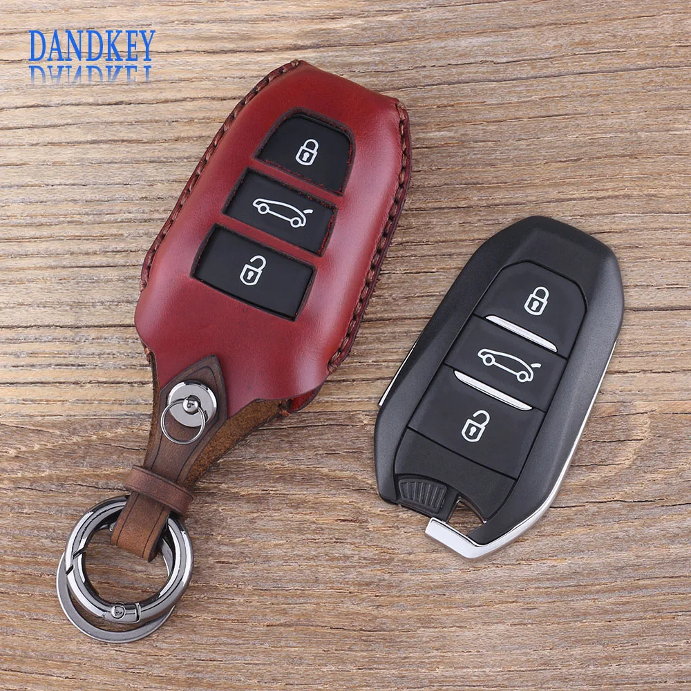 Dandkey из натуральной кожи 3 автомобильный ключ с кнопкой крышка Fob для peugeot 508 чехол