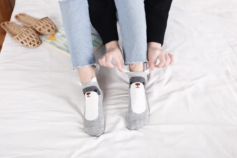 Носки Kawaii с животными, женские короткие носки из чесаного хлопка, лето, дизайн, harajuku, милые носки с 3D ушками, 5 цветов