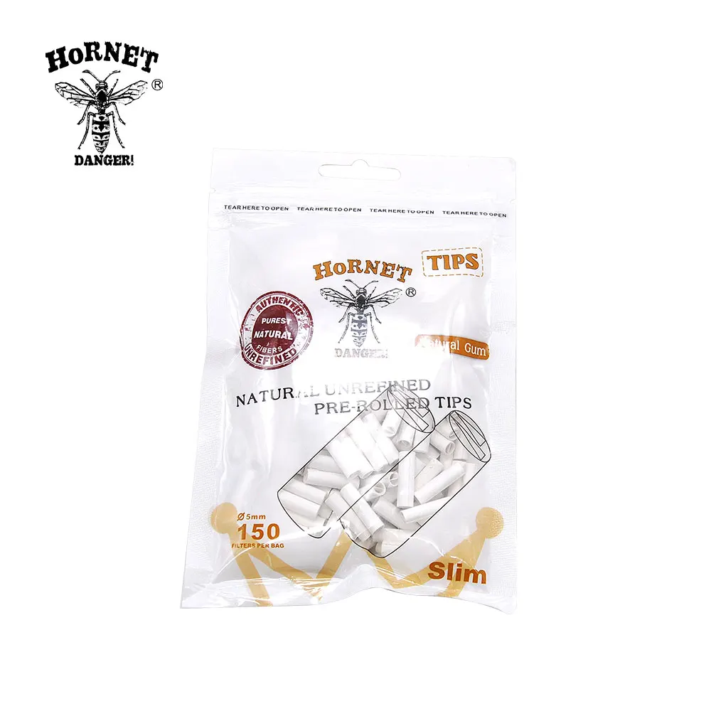 HORNET опасность 150 x HORNET натуральный каучук мм 5 мм Тонкий прокатки FilterPre проката натуральный нерафинированный сигарет фильтр Rolling бумажные салфетки