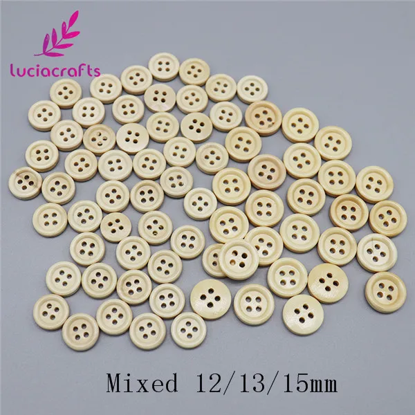 Lucia crafts 24 шт./лот 12 мм/13 мм/15 мм с 4 отверстиями натуральный круглый Woodden snap кнопки Швейные DIY украшения для одежды, аксессуары E0118 - Цвет: Mixed 3 Size