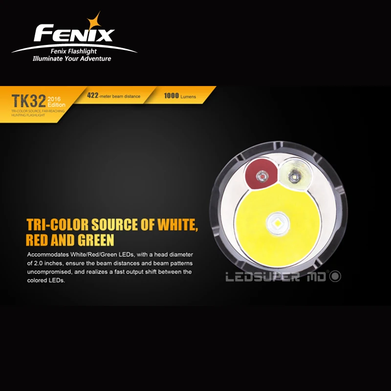 Дальний фонарь Fenix TK32 1000 люменов трехцветный охотничий фонарь с 422 метровым дальностью луча