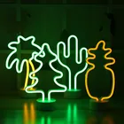 Светодиодный неоновый ночник в форме ананаса и кактуса с основанием, настольная лампа на батарейках, рансветильник светильник для детской комнаты, праздника