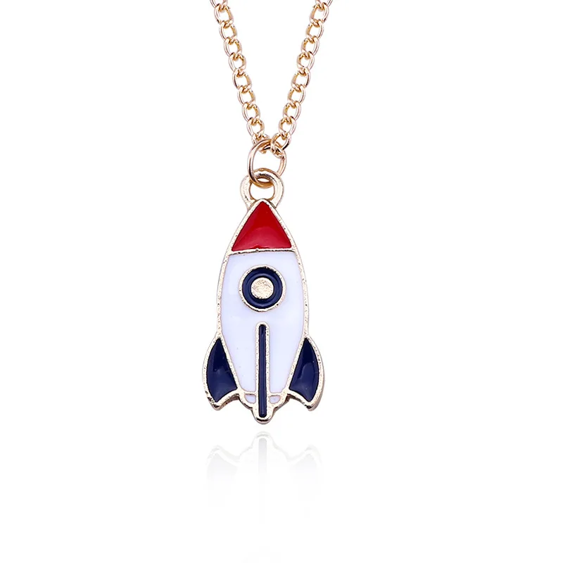 Rocket Модное ожерелье с космосом, планетой, астронавтом, мультяшная планета, ракета, космический корабль, подвеска, металлическое ожерелье для мужчин и женщин, повседневные ювелирные изделия - Окраска металла: Rocket