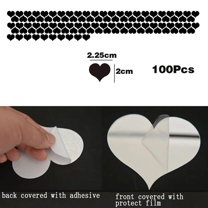 100 шт 3D зеркальный стикер на стену в форме сердца серебристые золотые синие
