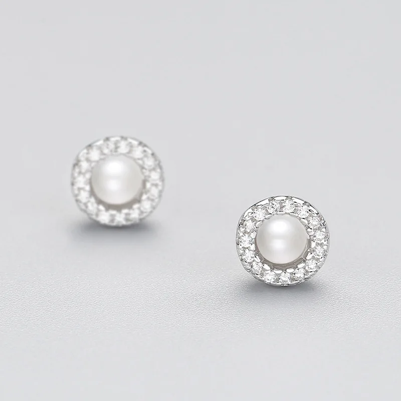 Женские серьги-гвоздики из серебра 925 пробы с искусственным жемчугом