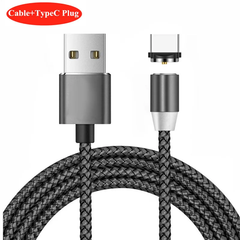 Grey TypeC Cable НИСИ 1 м 5 В/2,1 а светодиодный магнитный usb-кабель для зарядки iPhone, samsung, Xiaomi, huawei type C/Micro usb/IOS, кабель для быстрой зарядки - Цвет: Grey TypeC Cable