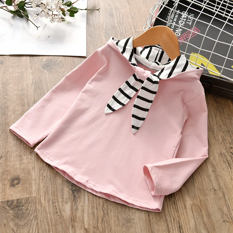 

2018 Girls T-shirt baby clothing long sleeve spring autumn baby girls Top tees cotton striped hooded shirt cute