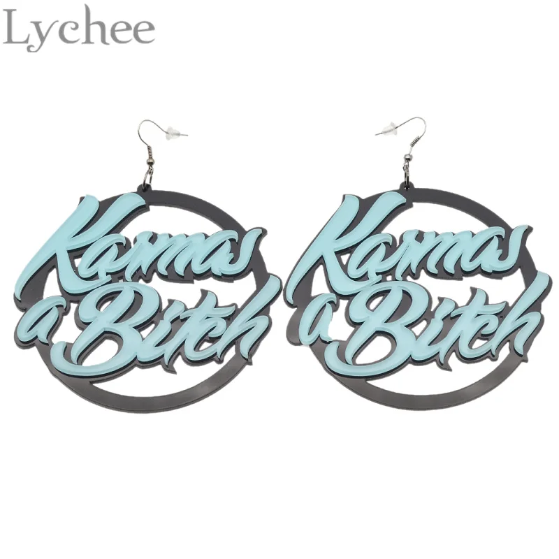1 пара Lychee большие круглые акриловые серьги Karmas a Bitch висячие с буквами массивное