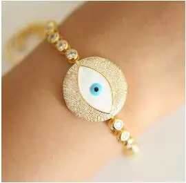 Золотой цвет Lucky luxury big evil eye charm tennis браслет cz турецкие шикарные украшения для глаз - Окраска металла: Золотой цвет