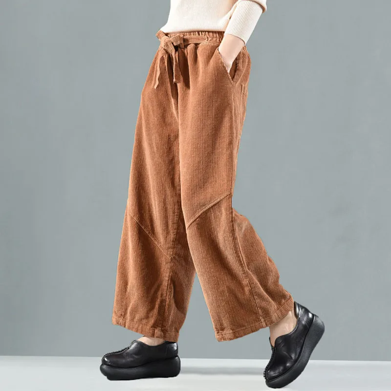 Женские вельветовые широкие брюки с высокой талией повседневные большого