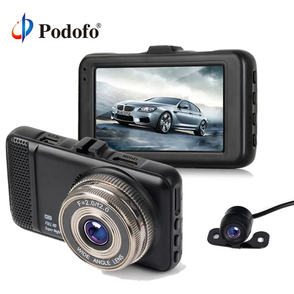 Podofo 3 дюймов Двойной объектив Автомобильный видеорегистратор Full HD 1080 P Даш
