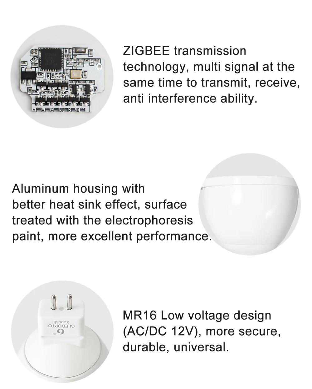 GLEDOPTO ZIGBEE светодиодный MR16 4 Вт RGB+ CCT прожектор ww/cw 2700-6500k DC12V теплый белый работает с zigbee 3,0 шлюзом amazon echo plus