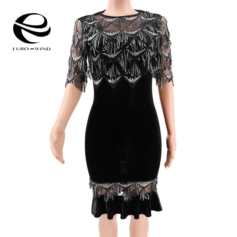 2019 Elegant Summer Dress Women Sexy Half Sleeve O-neck Hollow Out Sequin Dresses Ladies Shining Club Party Midi Vestidos | Женская