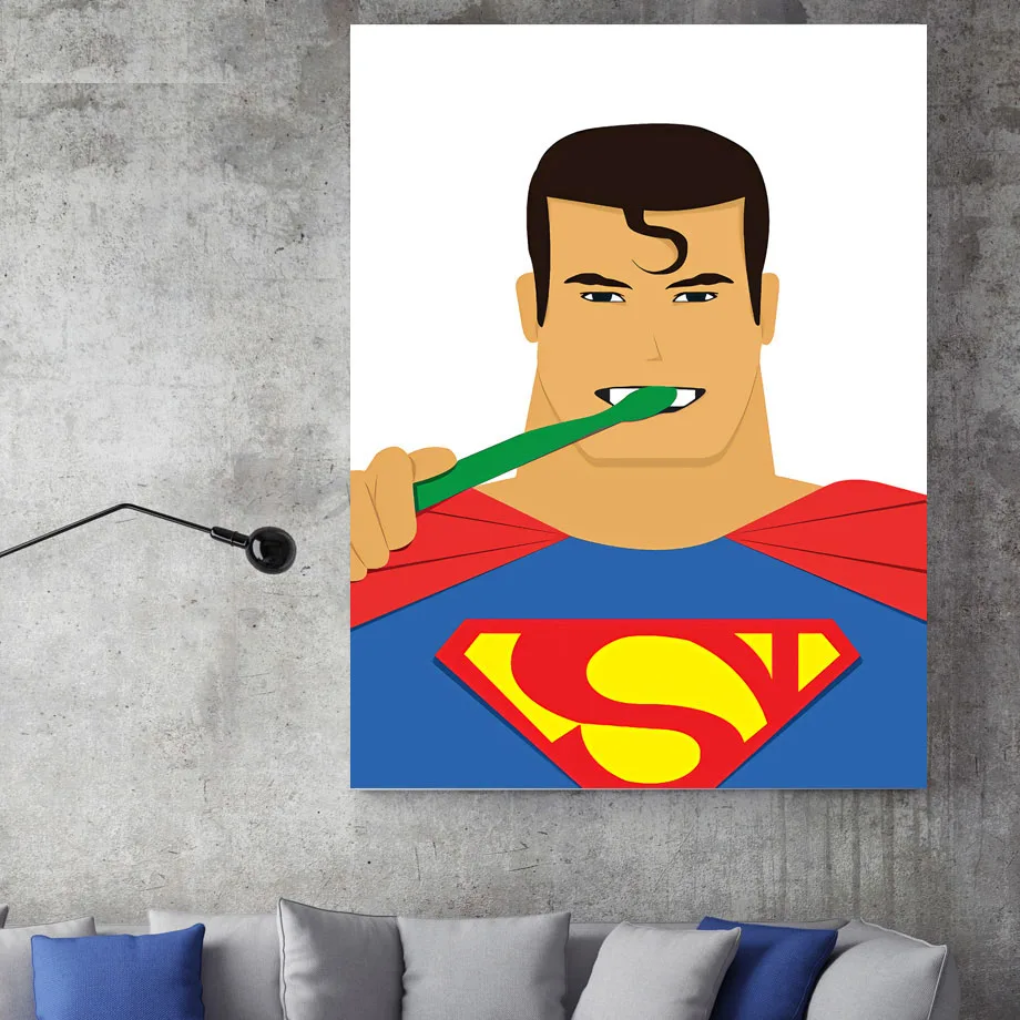 Мультяшный Супермен, настенная живопись на холсте, Бэтмен, скандинавский плакат, декор для детской комнаты, настенные картины для гостиной, без рамы - Цвет: A