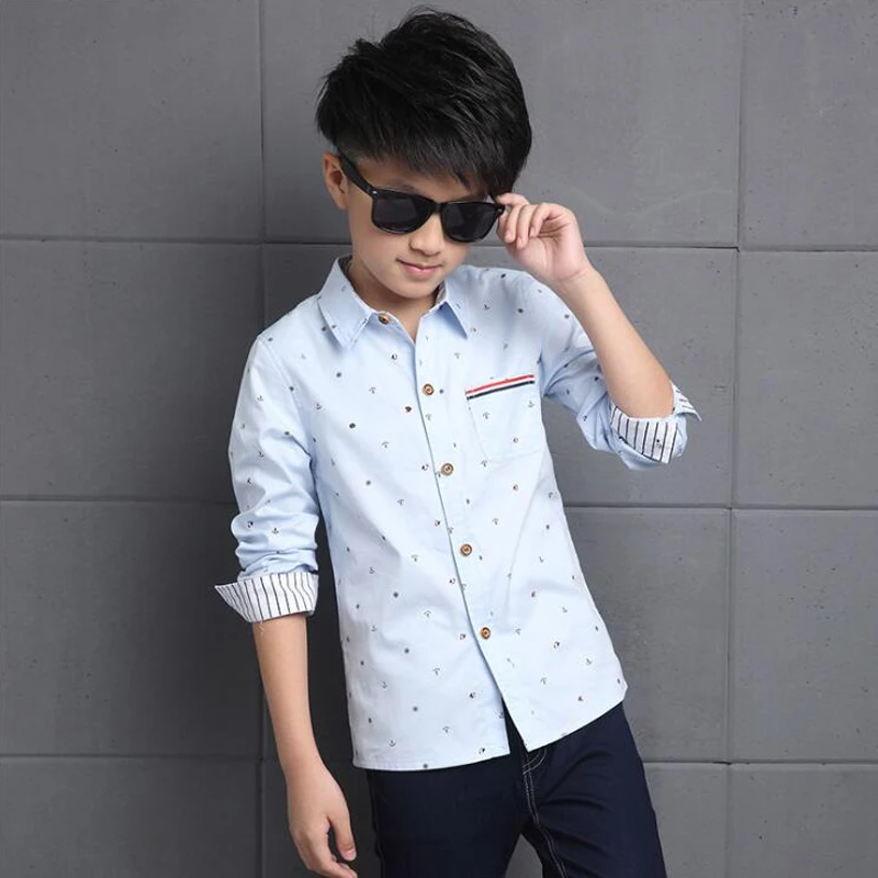 Розовая рубашка для мальчика хлопковая детей модная с длинным рукавом и принтом