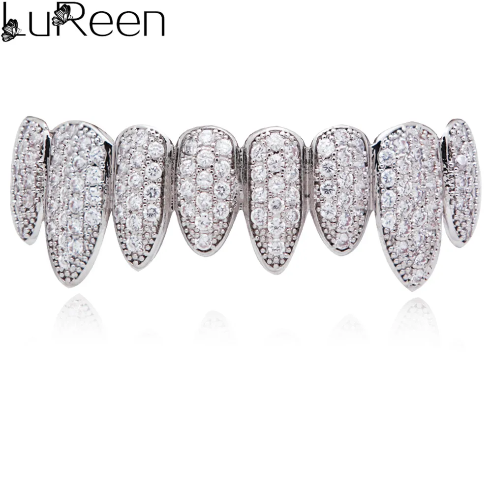 silver bottom LuReen GrillsTop& Bottom грили стоматологические хип-хоп зуб гриль Зубы вампира шапки Рэппер украшения вечерние XHYT1123 - Metal color: silver bottom