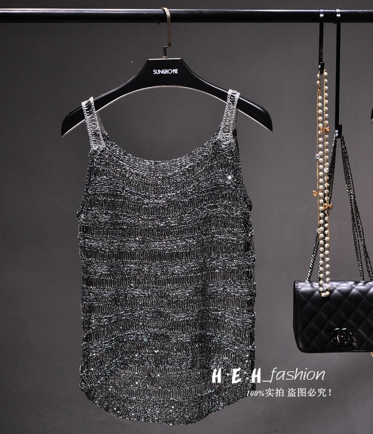 Женские майки с люрексом Cakucool золотистая вязаная блузка без рукавов вырезами