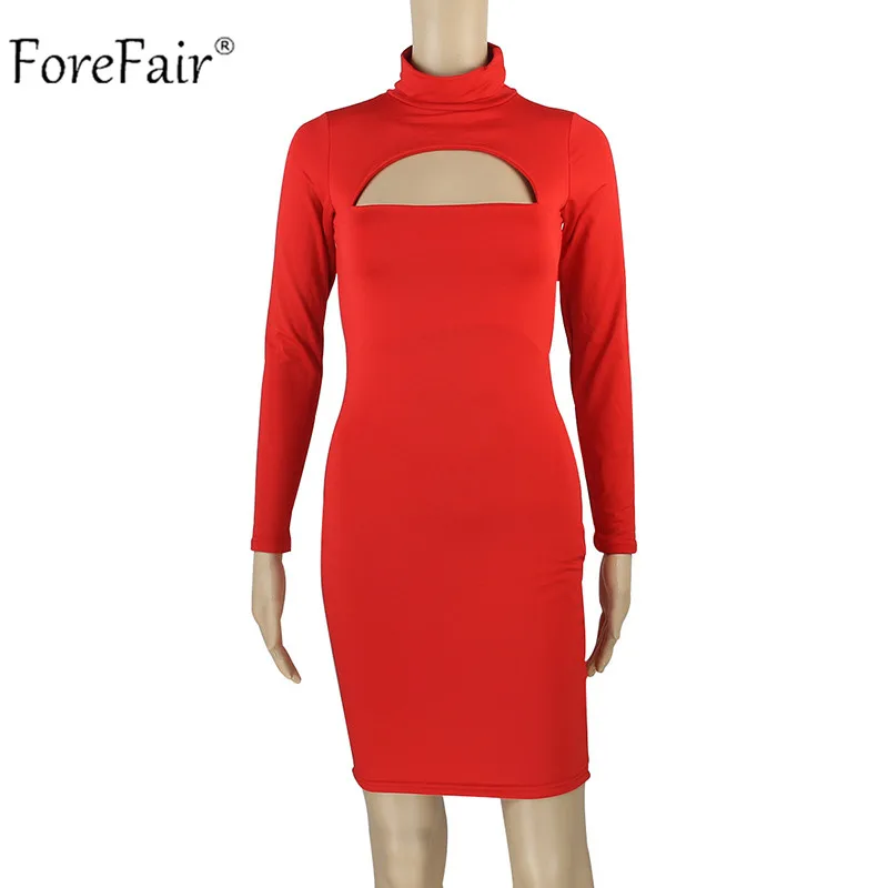 ForeFair, осень, длинный рукав, водолазка, вечерние платья, для женщин,, женское, Открытая грудь, мини, облегающее платье, черное, серое, зимнее, сексуальное платье - Цвет: Red