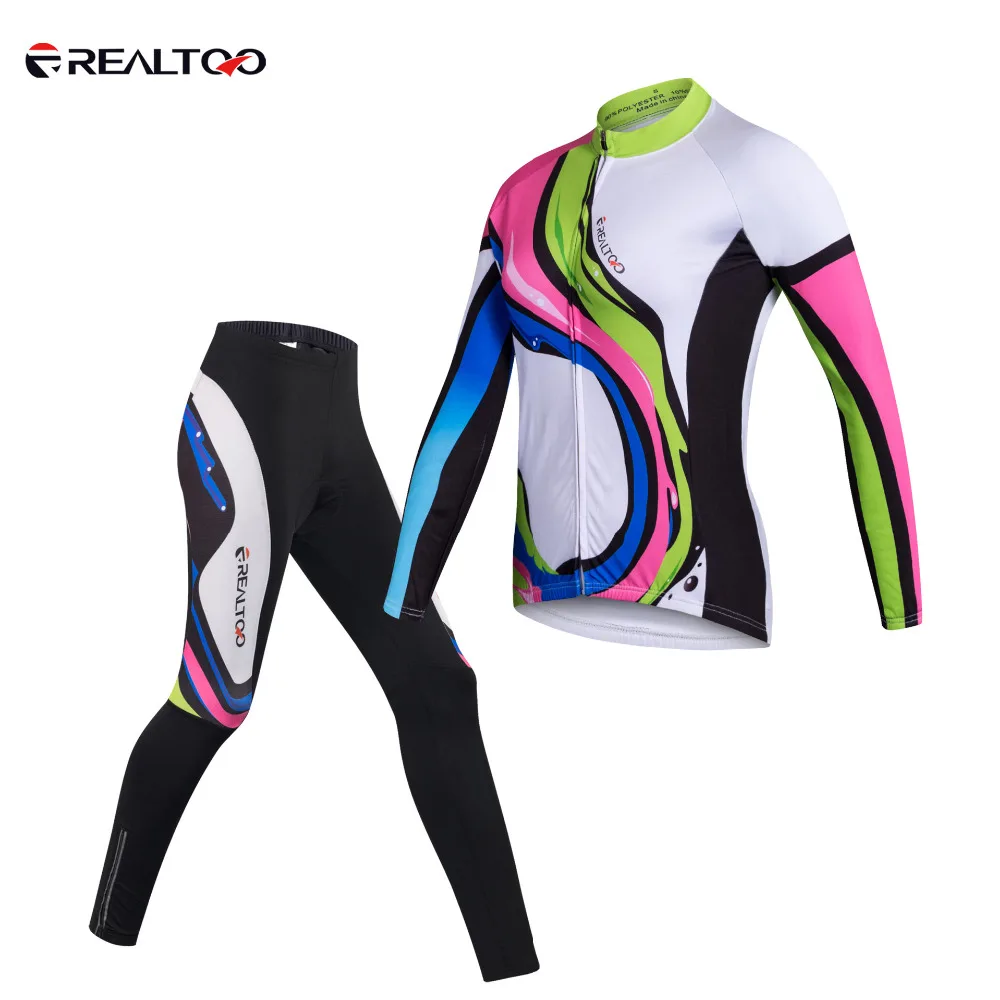 REALTOO с длинным рукавом велосипед Джерси брюки комплект дышащий Для женщин одежда