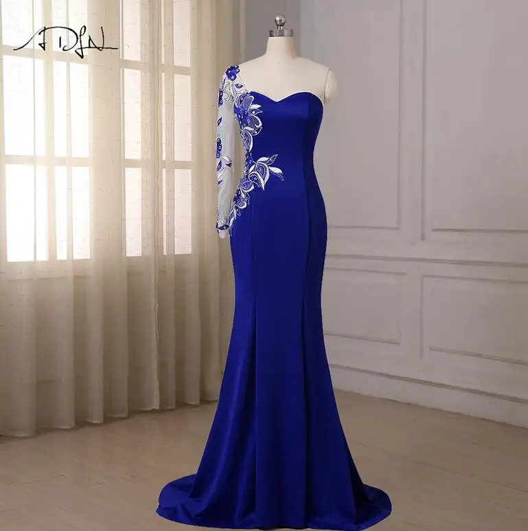 Royal blue ADLN Dark Green Mermaid Evening Dress Sweetheart Long Sleeves Applique Stones Formal Dress Party Prom Dress Sweep Train - Color: Royal blue