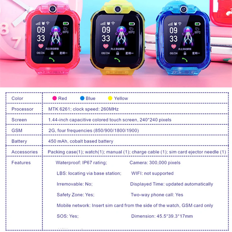 

Q12 Smart Watch IP67 Waterproof Sport Kids Watches Girls Boys Android 1.44' Touch Screen Phone Smartwatch Fluorescence on Wrist