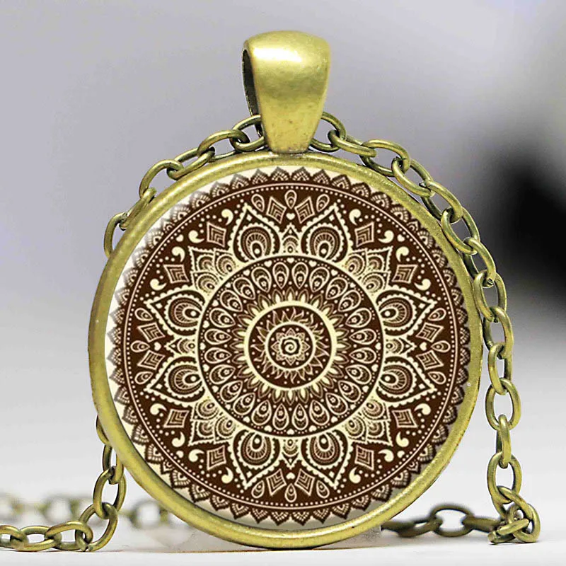 Ожерелье из стекла и кабошона для йоги бронзовое серебряное ожерелье женщин