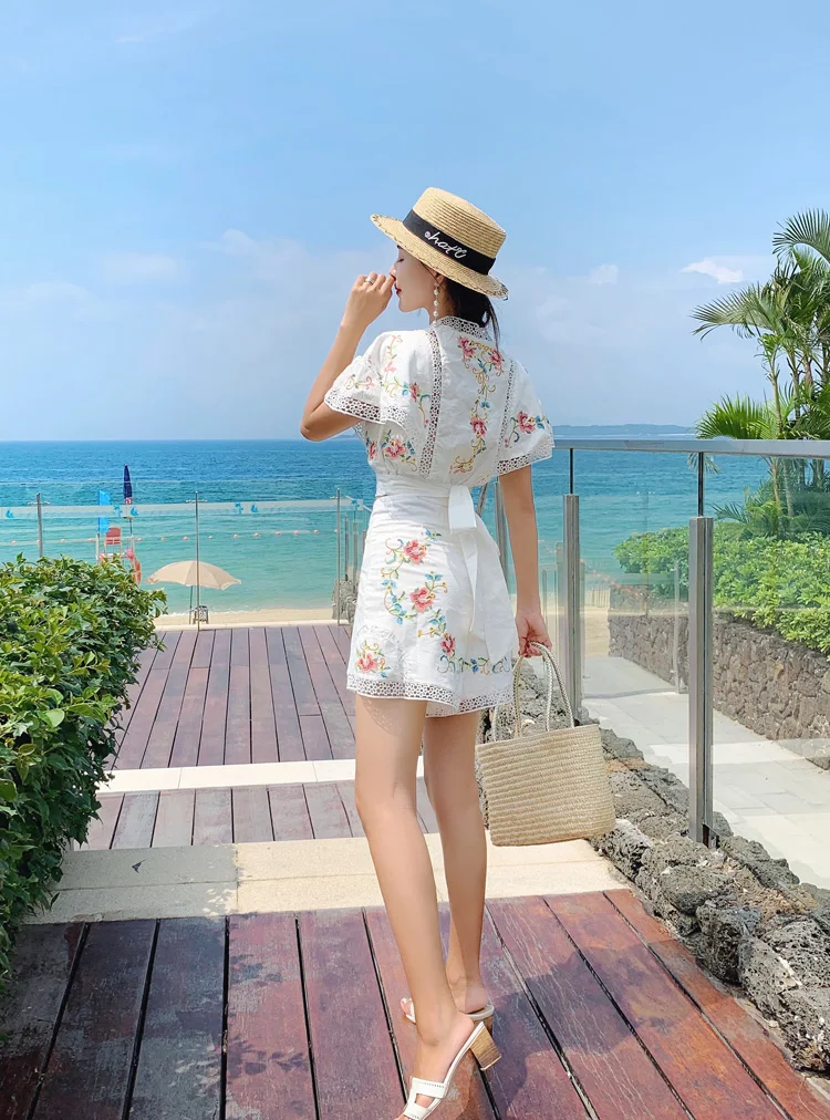 Женский комплект из двух предметов летний пикантный укороченный топ с вышивкой и