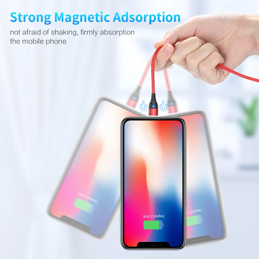 Кабель для зарядки FLOVEME магнитный Micro USB/ Type C/ Lightning 3A 1м/ 2м черный/ красный/