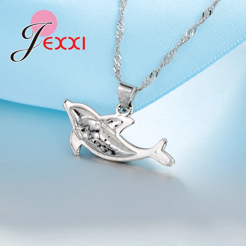 Female Best Gifts Cute 925 Sterling Silver CZ Crystal Stone Dolphin Earring Necklace Sets Women Girl Party Accessories | Украшения и
