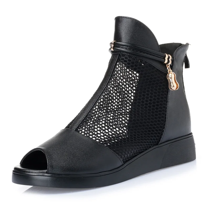 Женские сандалии из натуральной кожи крутые ботильоны на низком каблуке с