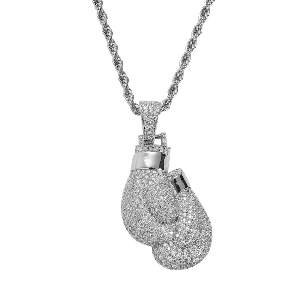 Хип-хоп AAA CZ Циркон проложенный Bling Iced Out боксерские Подвески в виде перчаток ожерелье для мужчин раппер ювелирные изделия золотой цвет Прямая