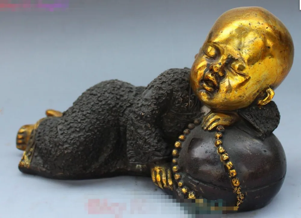Китайский буддистский храм бронзовая позолоченная маленькая монах Спящая