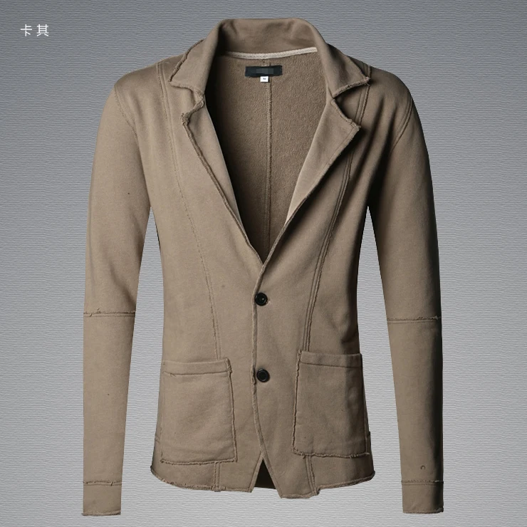 Мужской костюм F2102 осенний хлопковый с длинным рукавом и карманами|suit casual|designer suits