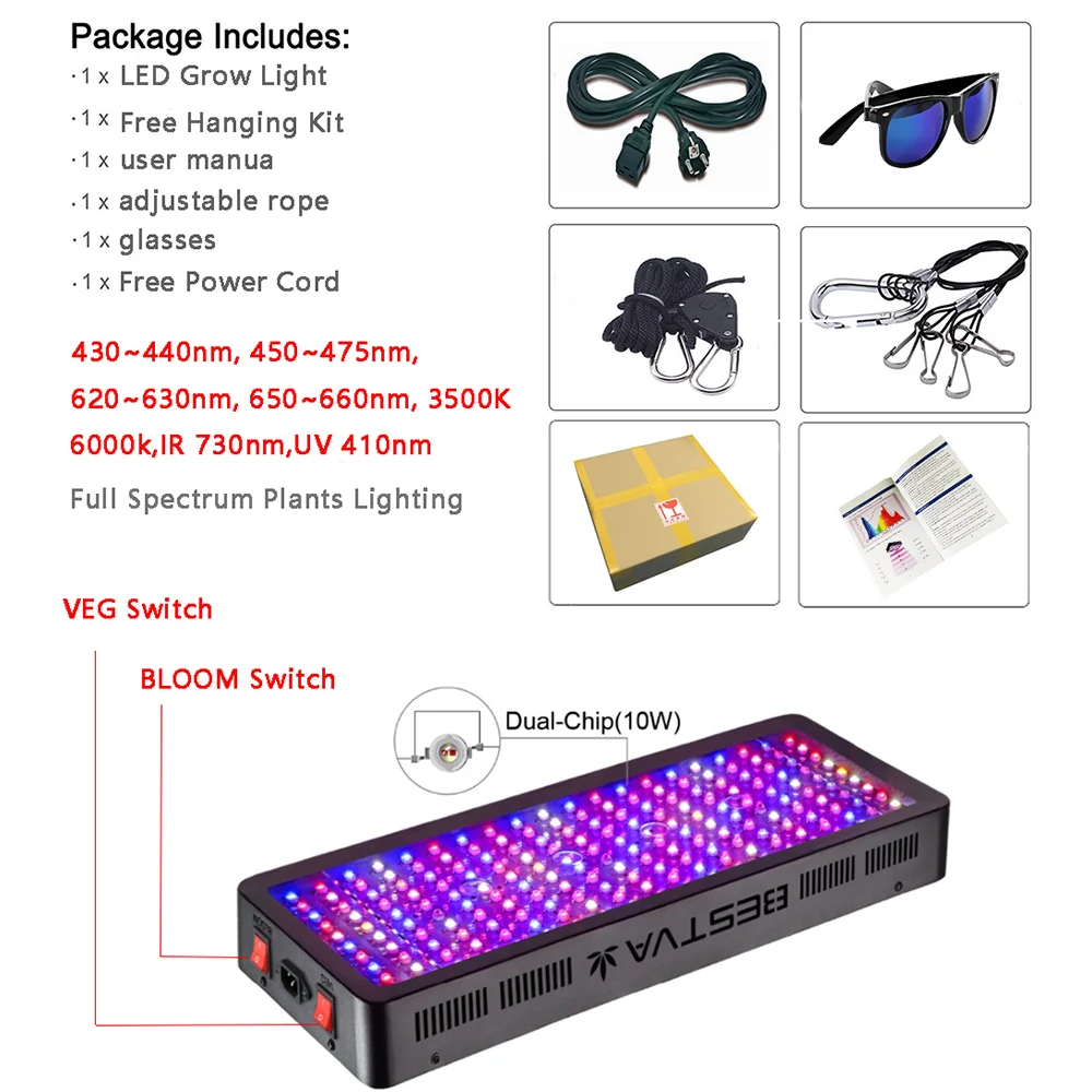 Светодиодный Grow светильник полный спектр 300W 600W 800W 1000W 1200W 1500W 1800W 2000 Вт двойной чип красный/синий/UV/IR для комнатных растений Вег цвету