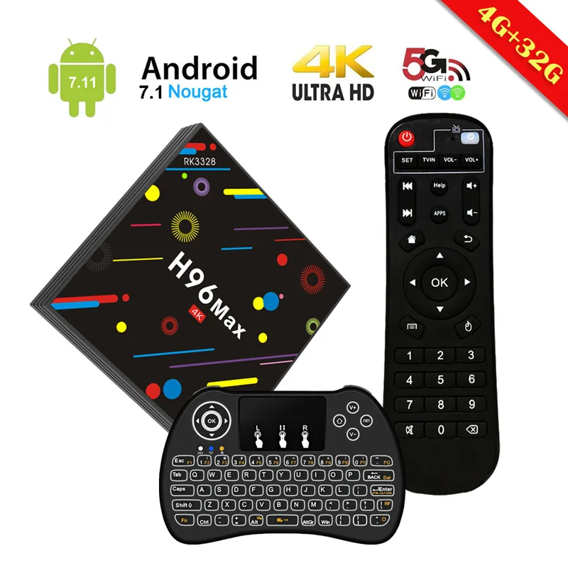 H96 Max H2 EstgoSZ Smart tv Box 4 Гб ОЗУ 32 Гб ПЗУ Android 7,1 медиаплеер h96pro телеприставка RK3328 включает русскую клавиатуру - Цвет: And Backlit keyboard