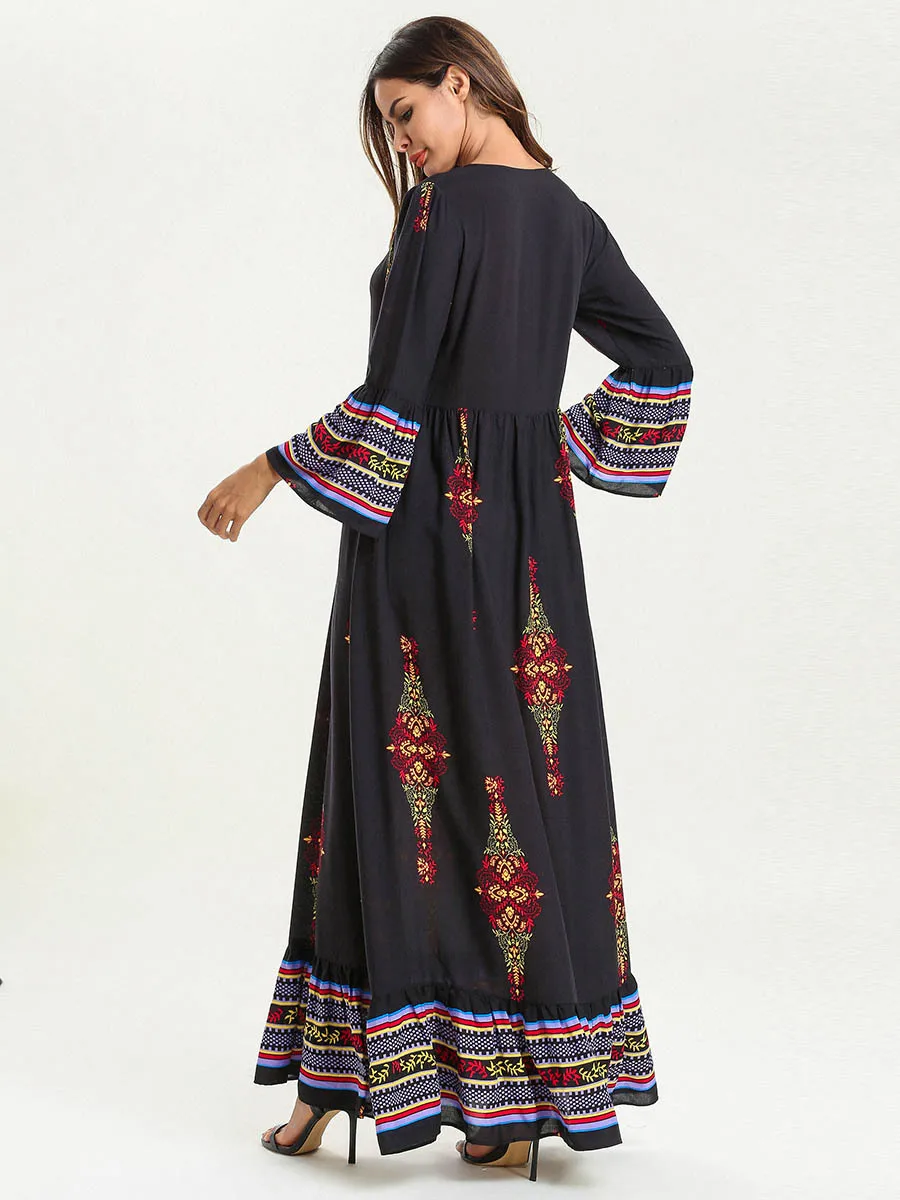 Модное женское мусульманское платье abaya с длинными рукавами большие размеры