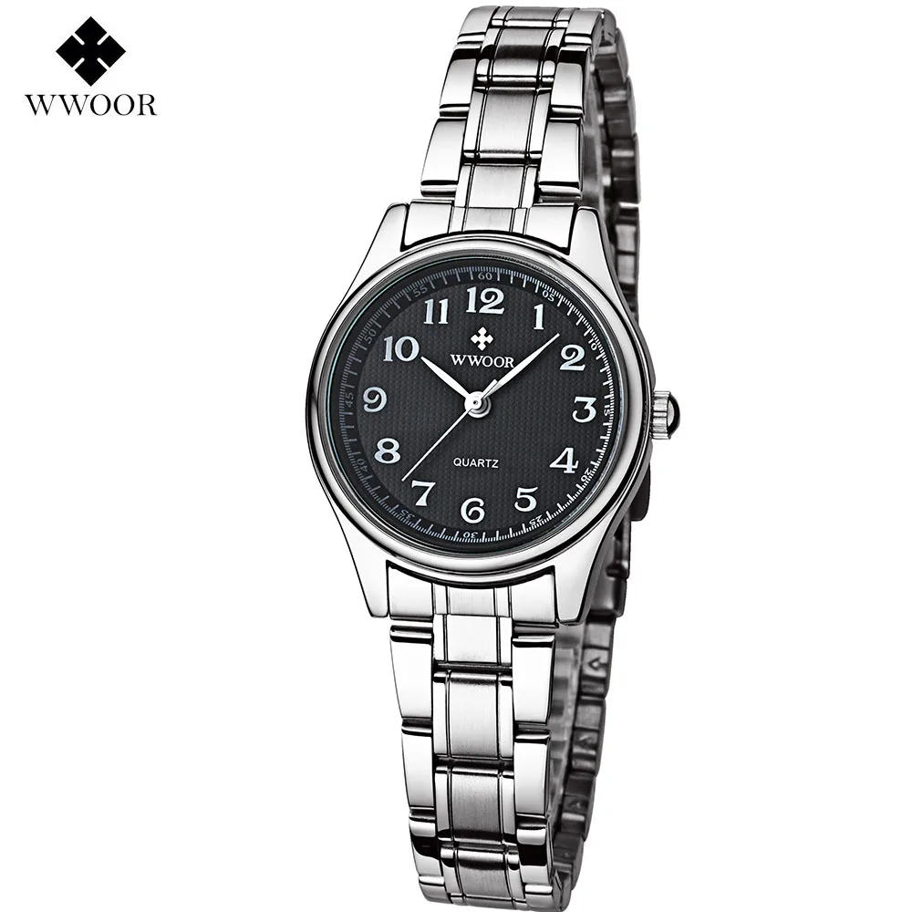 Женские часы WWOOR аналоговый дисплей из нержавеющей стали кварцевые наручные для