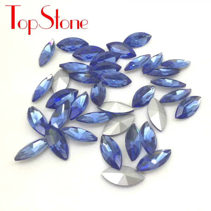 TopStone Navette Необычные камни цвета заостренный стеклянный лошадиный глаз Кристаллы ювелирные бусины 5x10,6x12,7x15,9x18,13x27,17x32 мм - Цвет: Sapphire