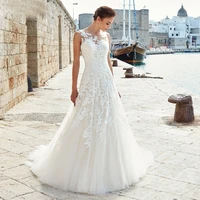 exquisite elegant a line wedding dress lace applique bridal gown sweep train button back robe de mariage custom made