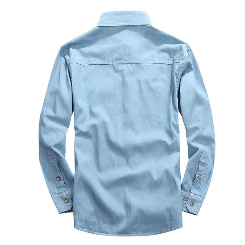 Clothing Denim Shirts Men Casual Shirt Long Sleeve Fashion Slim Camisa Jeans Men's 5XL | Мужская одежда