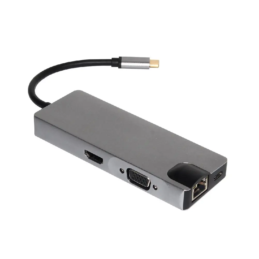 8 в 1 USB C концентратор HDMI VGA Ethernet Lan RJ45 адаптер для Macbook Pro Type кардридер 2 3 0 + зарядный