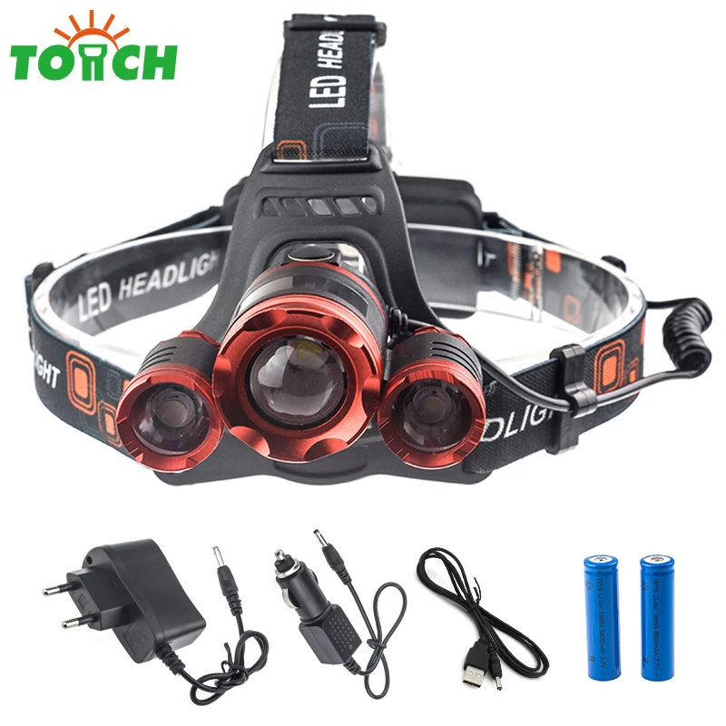 CREE xm l T6 * 3 светодиодные фары 8000LM аккумуляторные фара Масштабируемые Глава шлем
