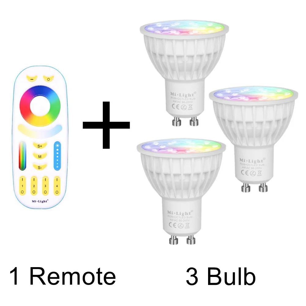 1 Remote with 3 Bulb Светодиодный светильник Mi с регулируемой яркостью 4 Вт GU10 RGB CCT(2700-6500 K) Светодиодный светильник для украшения помещений+ беспроводной светодиодный пульт дистанционного управления 2,4G RF - Испускаемый цвет: 1 Remote with 3 Bulb